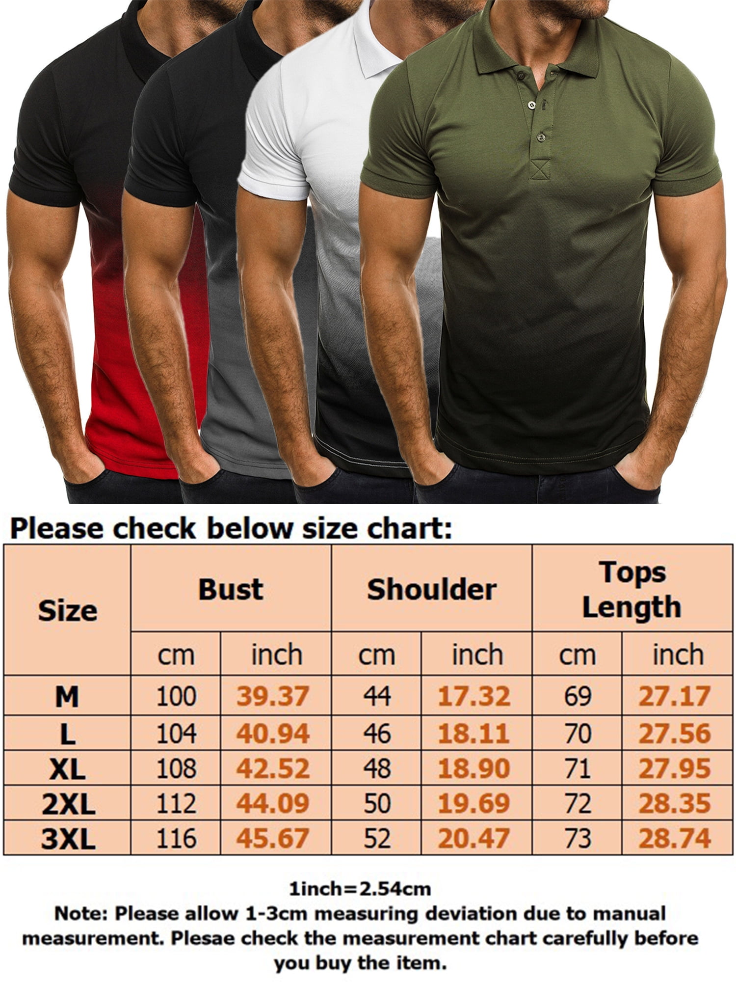 CVLIFE Casual Short Sleeve T-Shirts Men Active Athletic Fitness Gym Lapel  Tunic Gradient Color Button Business Working Polo Shirts | Walmart Canada